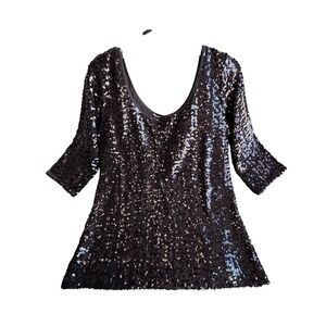 Banana Republic Womens Brown Sequin Scoop Neck Top Holiday 233834-00 L